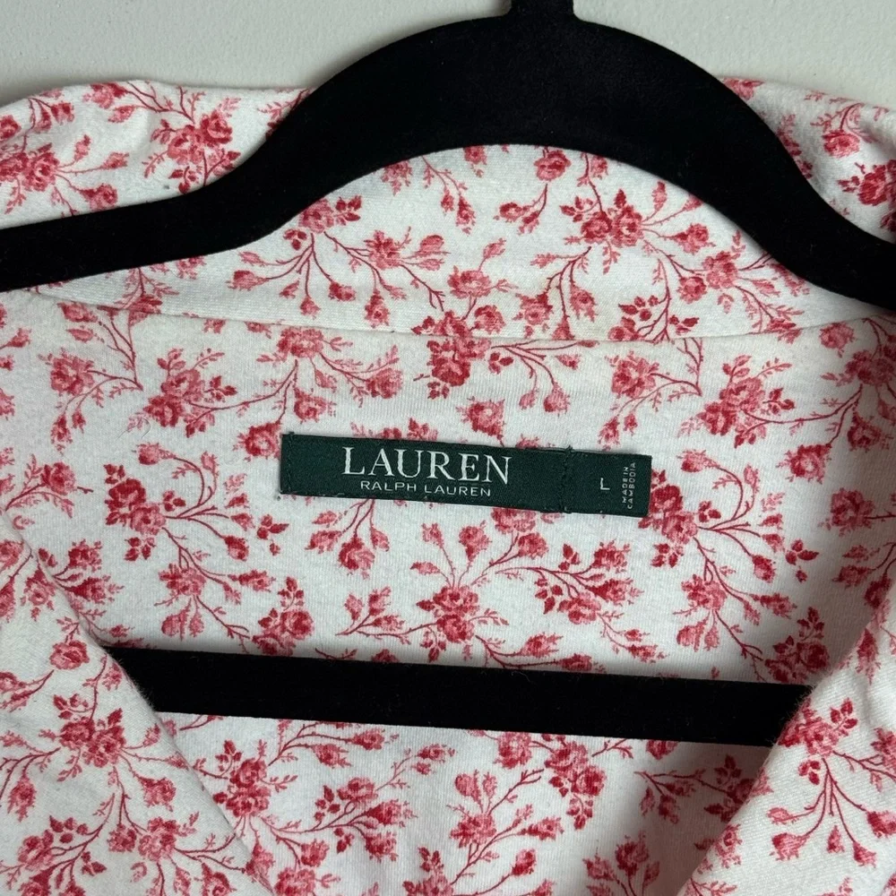 Lauren Ralph Lauren Floral Pajama Set Women’s Large Red White Cotton Sleepwear